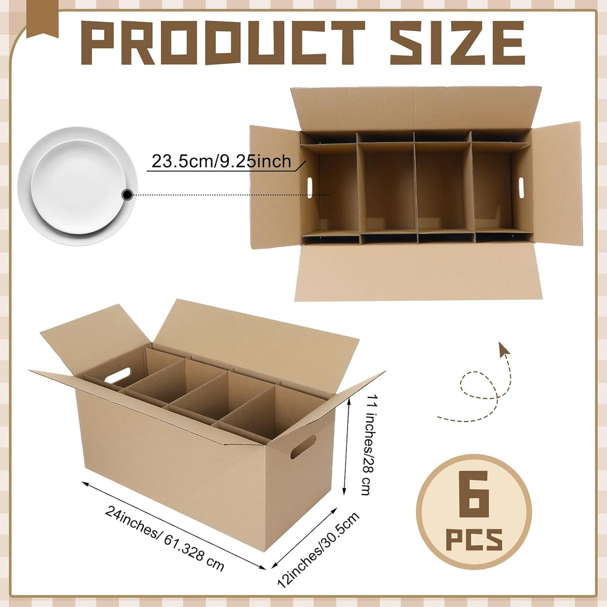 6 Sets Dish Packing Boxes for Moving, 24 x 12 x 11 Inches