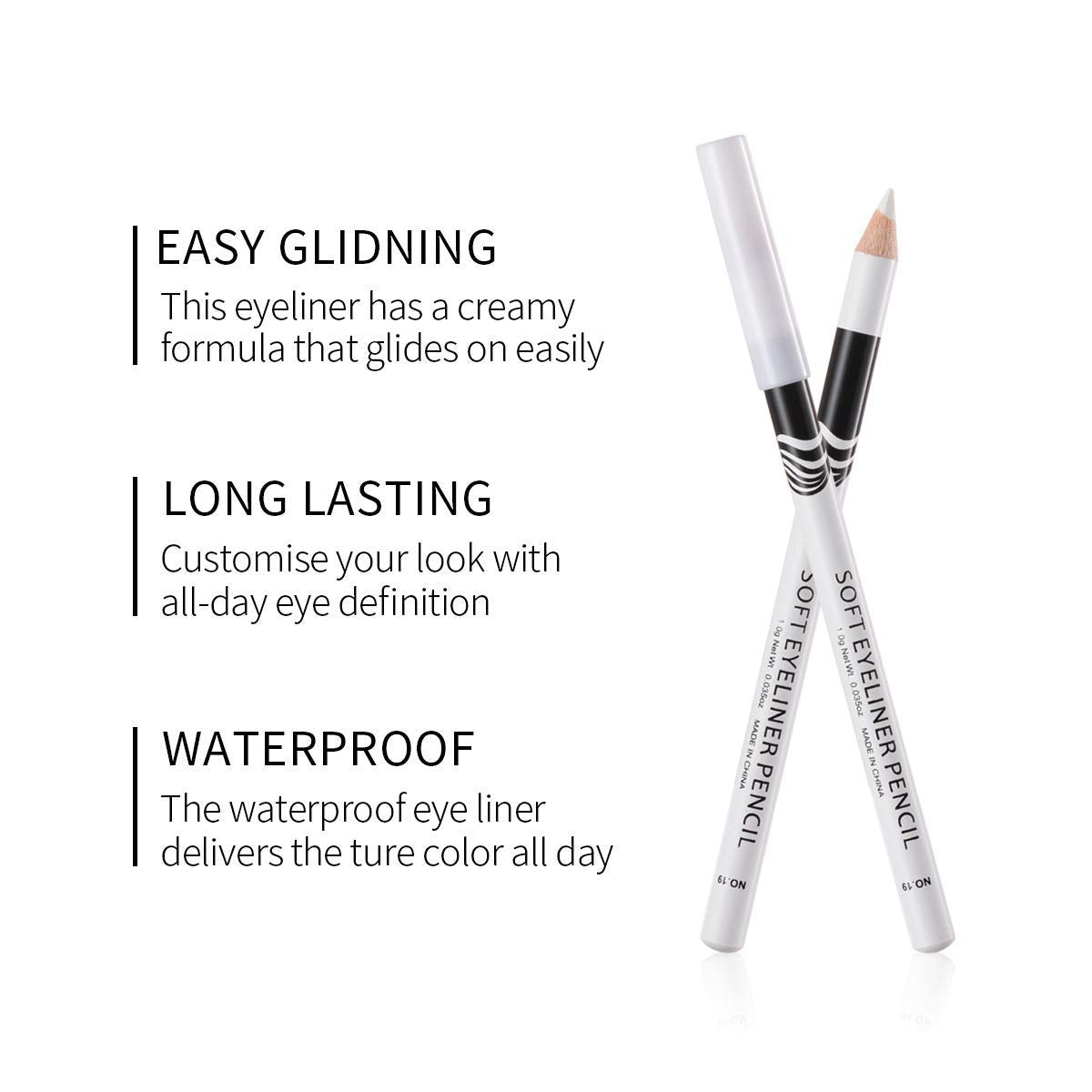 24pcs White Eyeliner Pencils, Long-Lasting White Highlighter
