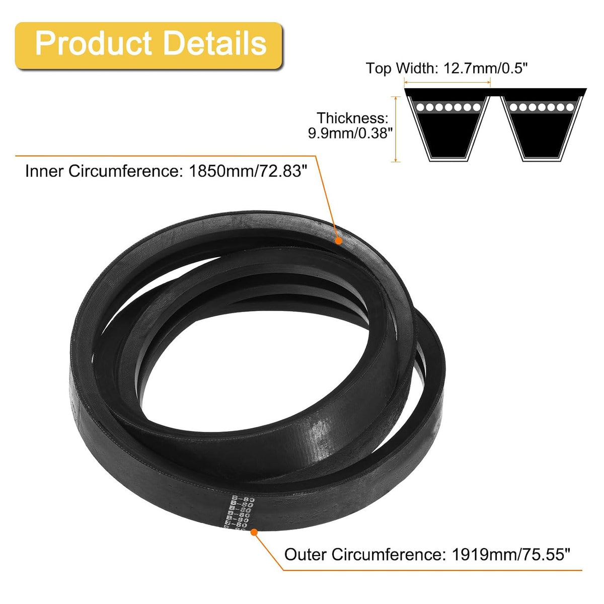 uxcell 2/B80 Classic Wrapped 2 Banded 83" Outer Circ B Profile V-Belt