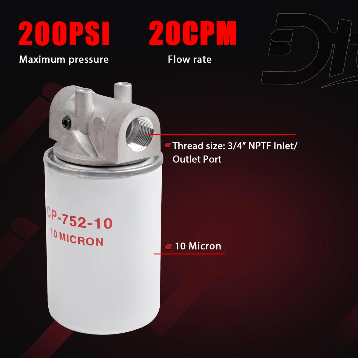 200 PSI Max Pressure, Filter Housing, 221006, 120-818, Spin-On Filter