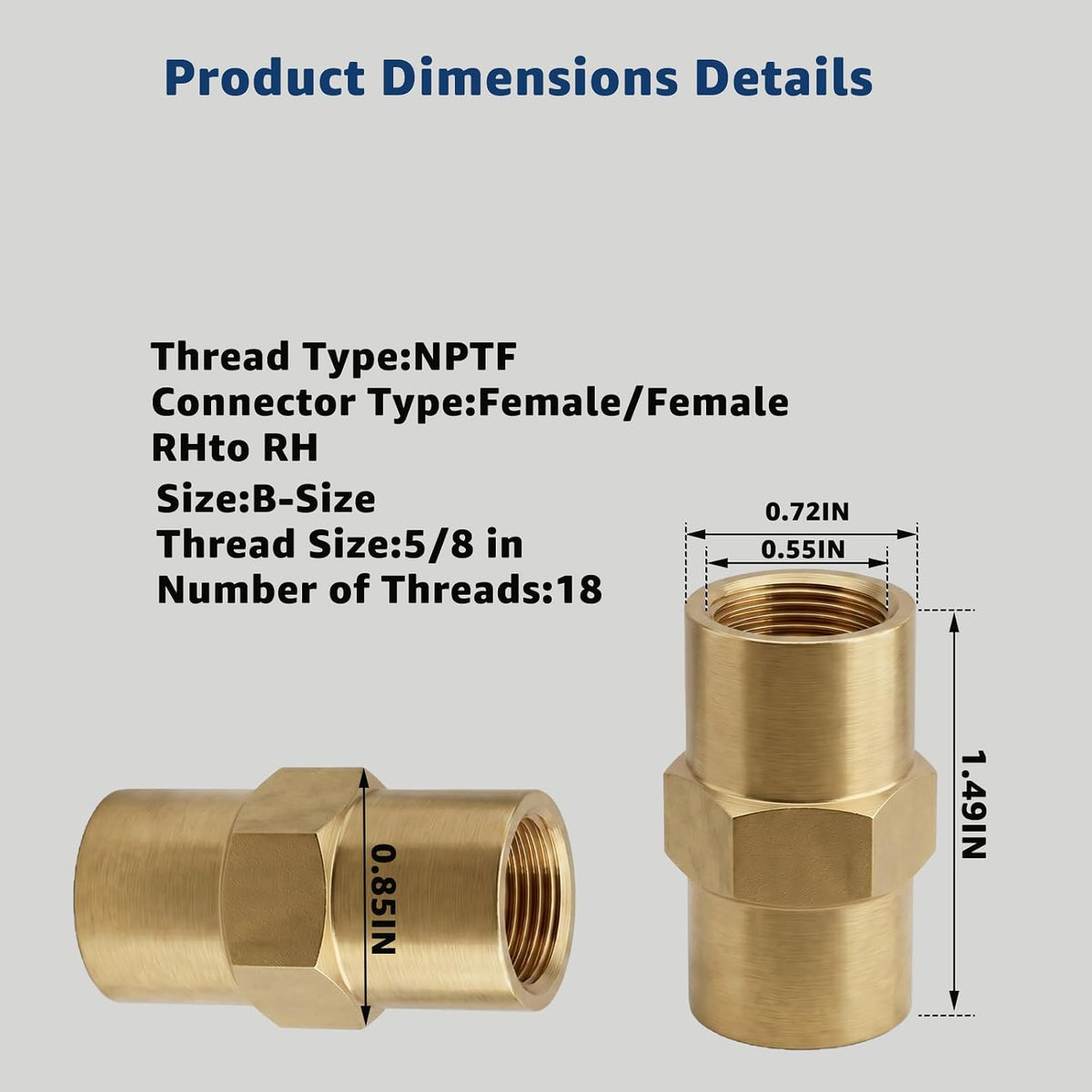 2 Pack Brass Argon Hose Coupling, 5/8 Brass Inert Gas Hose Coupler