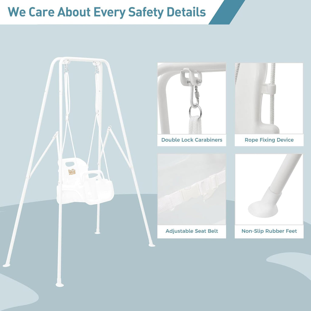 Toddler Swing with Foldable Metal Stand for Toddlers Aged 1~10 Years, 3-in-1 Baby Swing Set with 4 Sandbags for