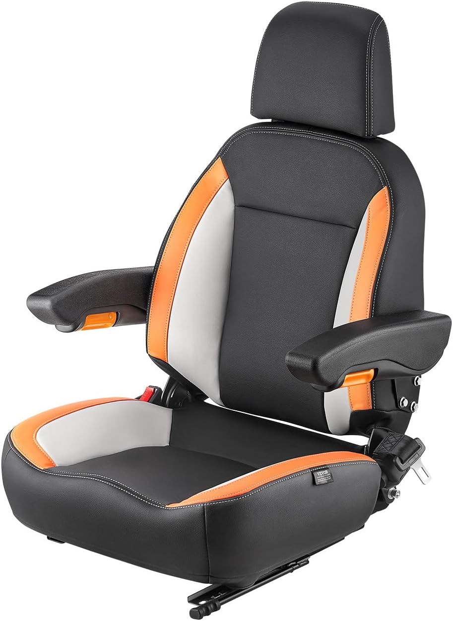 Universal Forklift Seat, Tractor Seat with Adjustable Back, Armrest, Headrest & Safety Belt, Secure Tractor Seat with