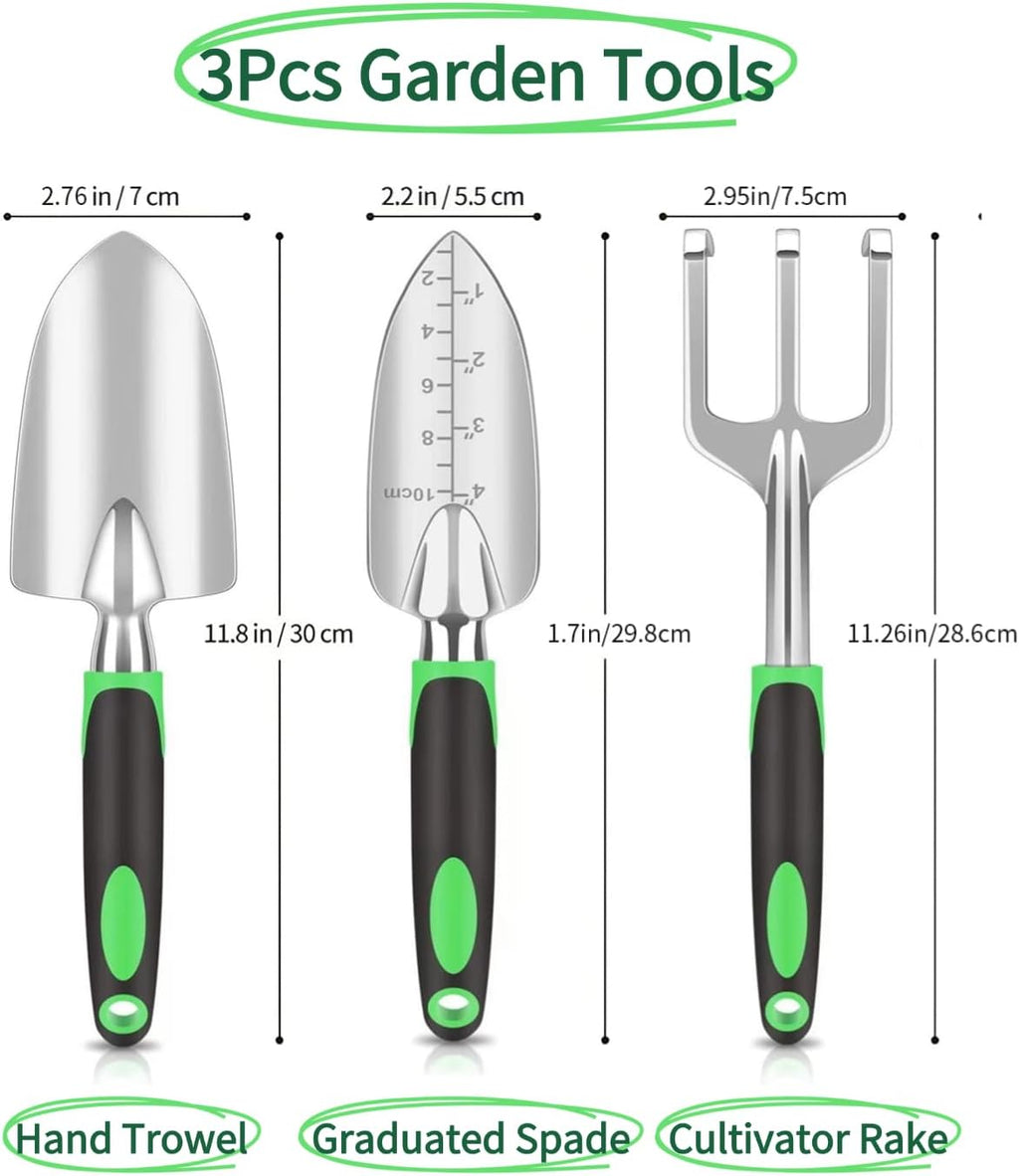Garden Tools, Heavy Duty Cast-Aluminum Garden Tool Set with Hand Trowel, Transplant Trowel, Cultivator Rake, Soft