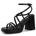 Women Chunky Platform Heels: Black Strappy High Heel Sandals 7.5