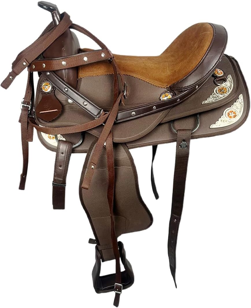 Western Horse Saddle Combo Kit Brown Synthetic Nylon English Riding Horse Saddle Tack Set for Horse Equestrian Horse