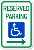 "Reserved Parking" Federal Handicap Parking Sign with Right Arrow By SmartSign | 12" x 18" 3M High Intensity Grade