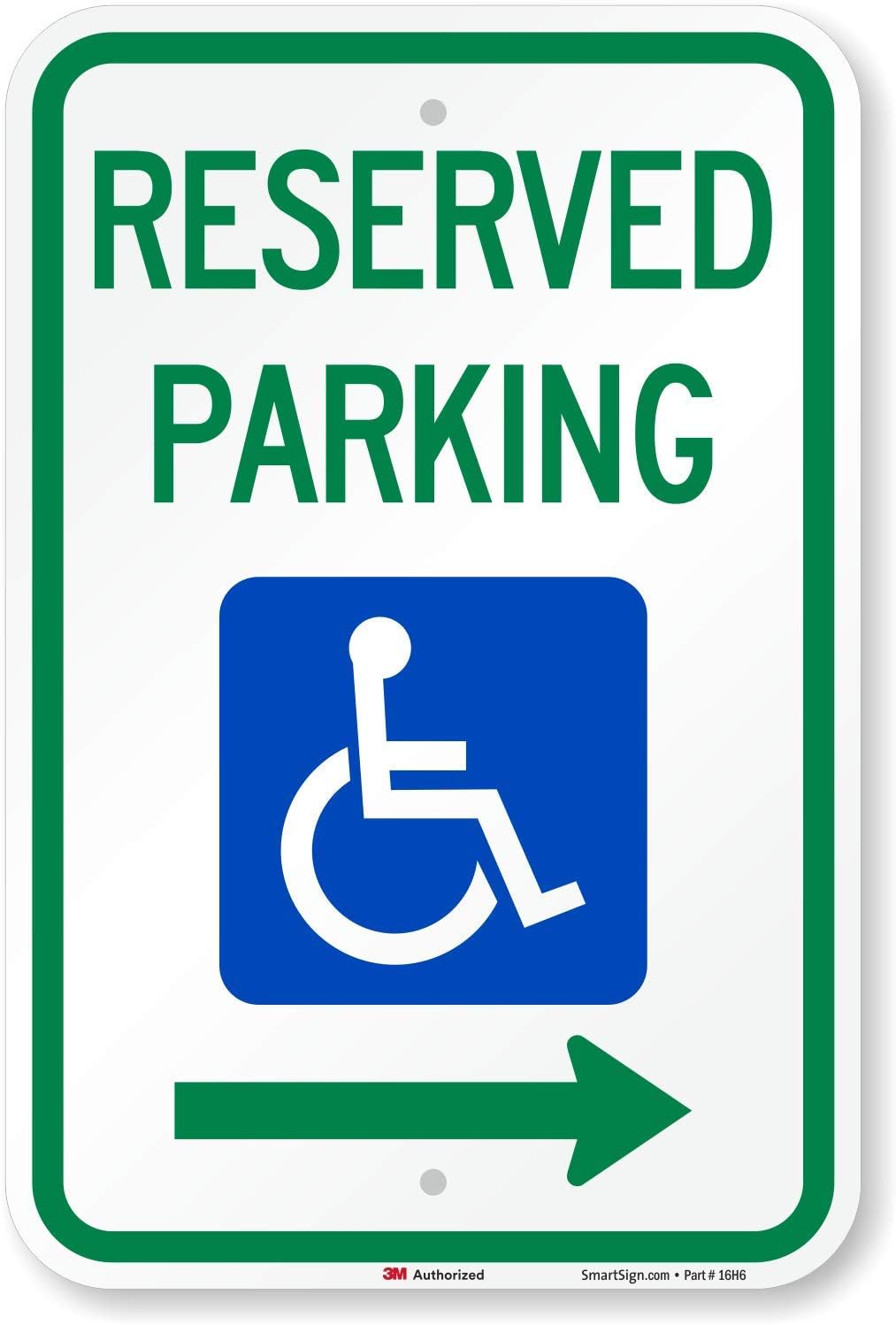 "Reserved Parking" Federal Handicap Parking Sign with Right Arrow By SmartSign | 12" x 18" 3M High Intensity Grade