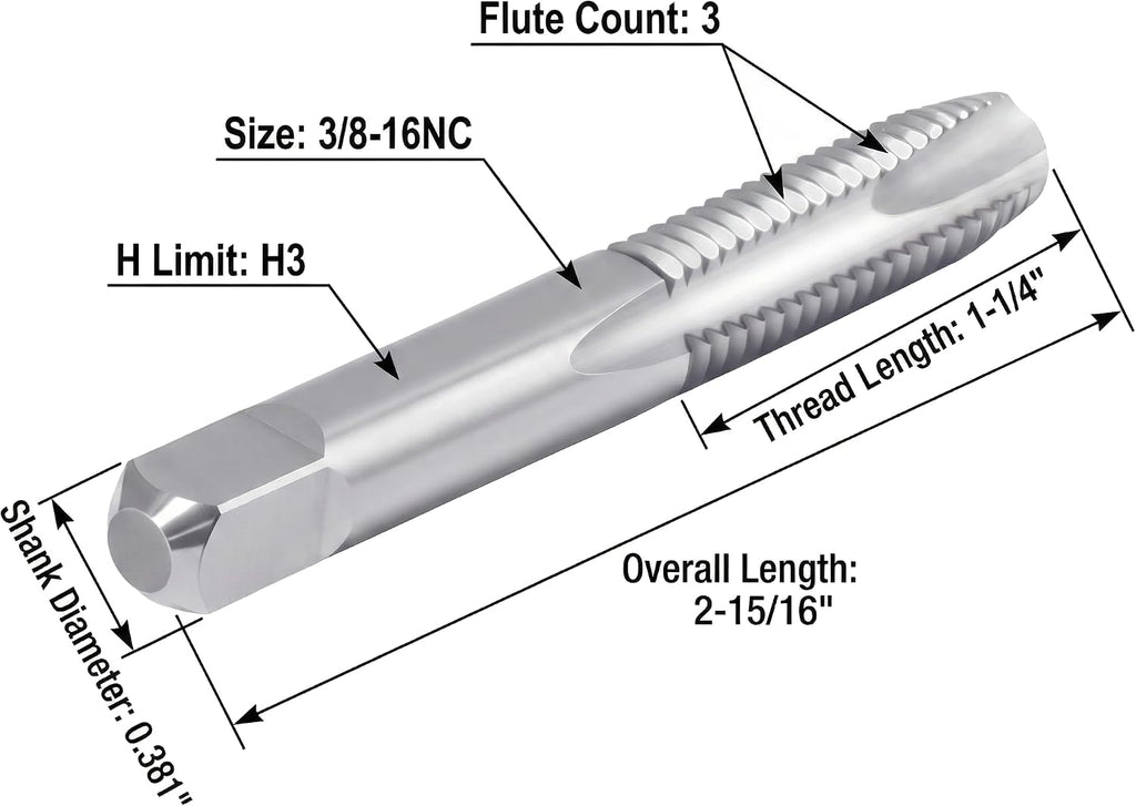 Accusize Industrial Tools Spiral Point Tap, 3/8-16NC, SPT-3/8-16x5
