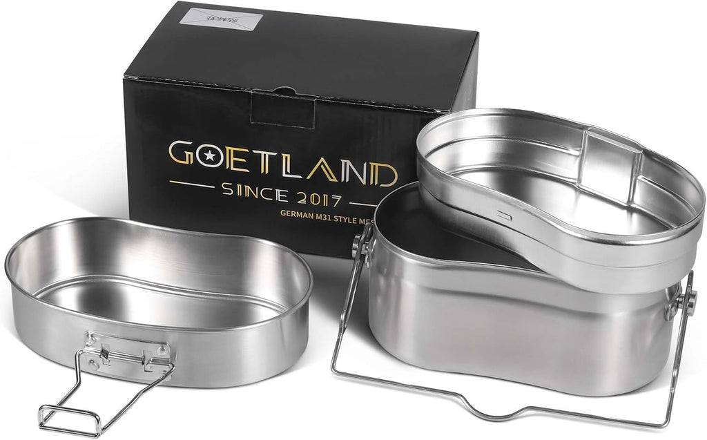 German Style M31 Military Mess Kit Mess Tin 304 Stainless Steel Backpacking Cookware Set Camping Pot Pan Set