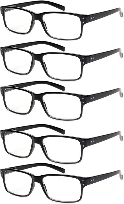 Reading Glasses 5 Pairs Quality Readers Spring Hinge Glasses for Reading for Men and Women (5BLACK, 1.25)