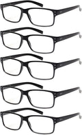 Reading Glasses 5 Pairs Quality Readers Spring Hinge Glasses for Reading for Men and Women (5BLACK, 2.00)