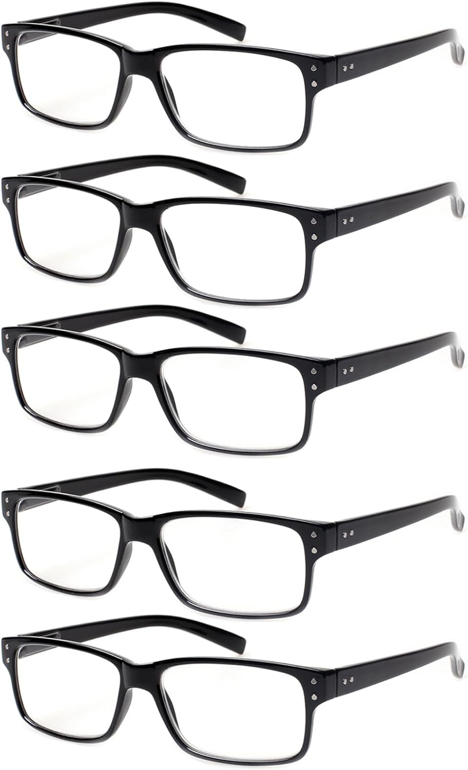 Reading Glasses 5 Pairs Quality Readers Spring Hinge Glasses for Reading for Men and Women (5BLACK, 2.00)
