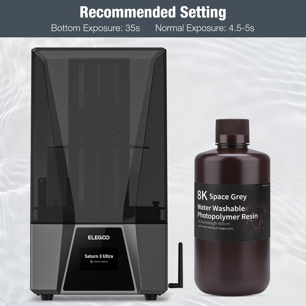ELEGOO 8K Water Washable Resin 8K Space Grey 2000G | Higher Precision 3D Printer Resin, 405nm Rapid UV Curing