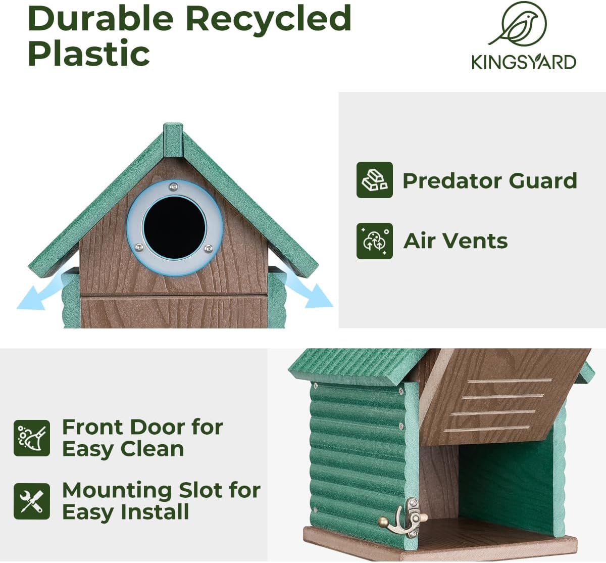Bluebird House with Predator Guard, Recycled Poly Lumber