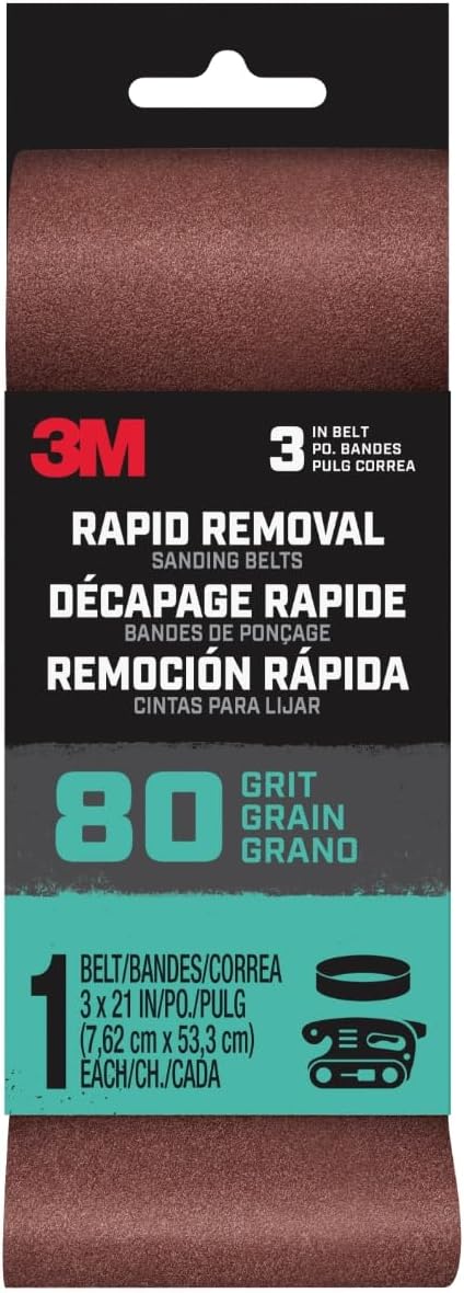 3M Rapid Removal 3 in. x 21 in. Power Sanding Belt, 80 Grit, 1/Pack