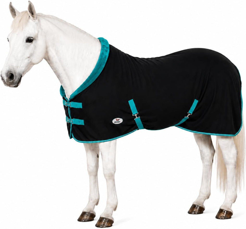 Polar Fleece Horse Cooler Blanket, Moisture-Wicking Stable Sheet & Blanket Liner, Plush Fleece Collar, Double Front