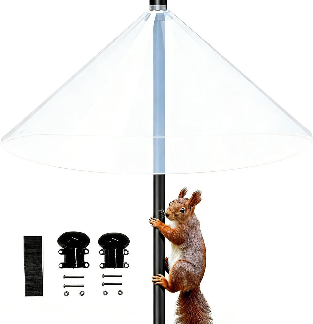Squirrel Baffle for Bird Feeder Pole - 19 Inch for Shepherd’s Hook, Squirrel Proof Cone (1 Pack, Semi-Transparent)
