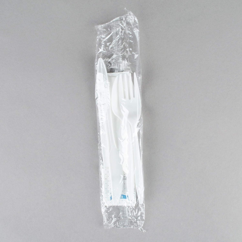 Pack Individually Wrapped Plastic Cutlery Set with Napkin, Salt and Pepper Packets Medium Weight Disposable