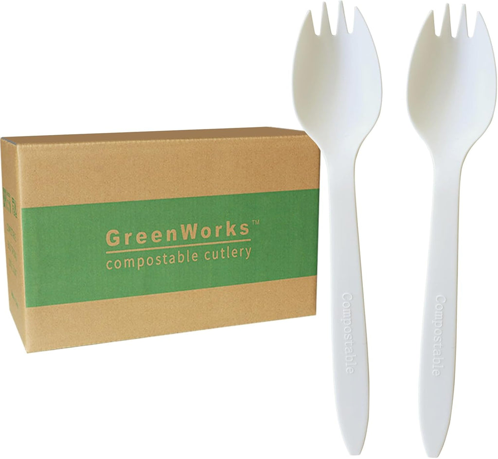 1000 Count 6" Compostable Sporks, BPI Certified,Bulk Cutlery Utensils Spork