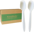 1000 Count 6" Compostable Sporks, BPI Certified,Bulk Cutlery Utensils Spork