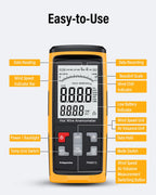 PM8915 Hot Wire Anemometer Handheld with Telescopic Probe, CFM/CMM Digital Wind Speed Meter Gauge, Air Flow Velocity Tester for Measuring HVAC, Duct Airflow, Wind Speed, Wind Chill