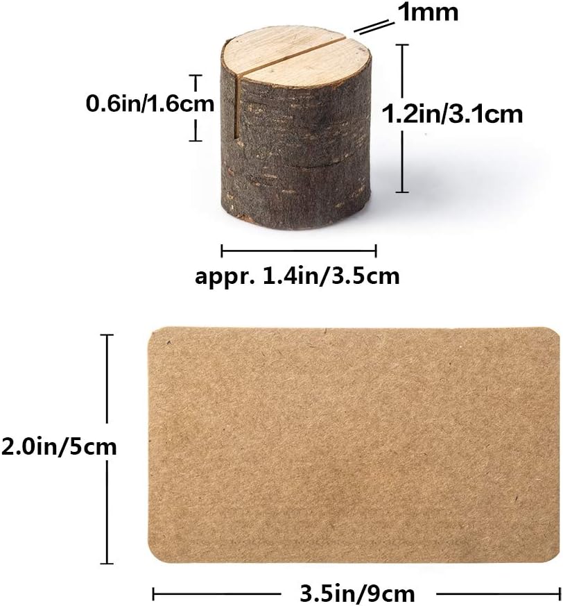 12Pcs Mini Wood Place Card Holders and 24Pcs Kraft Place Cards, Rustic Table Number Holders, Food Labels for Party