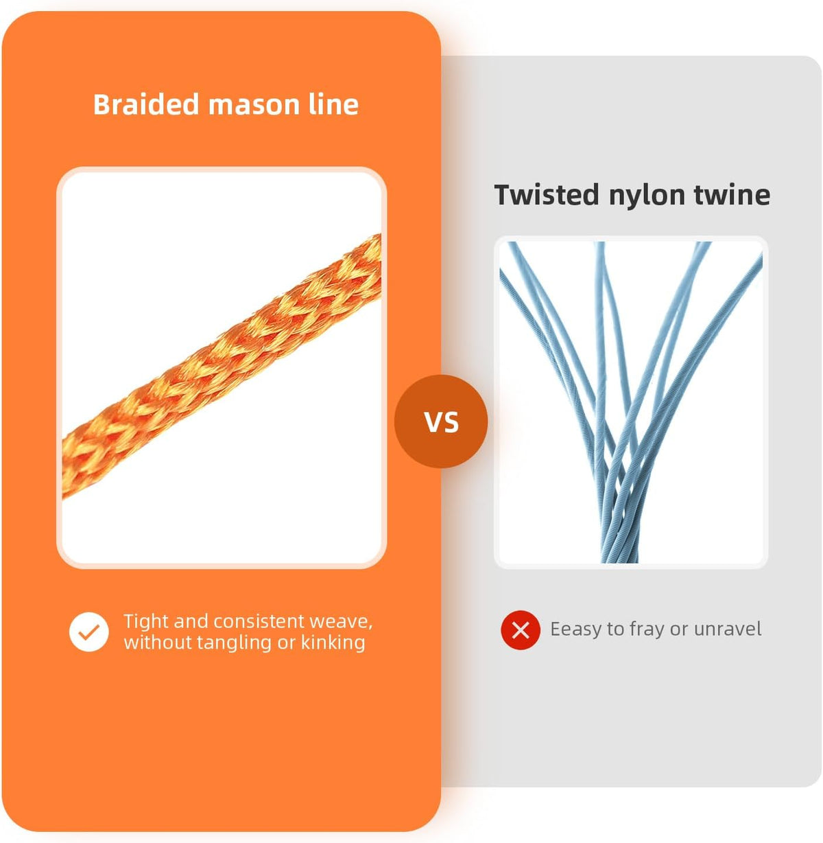 Orange Mason Line - 300 Feet #18 Braided Nylon Twine for Masonry, Construction, Gardening & DIY Projects