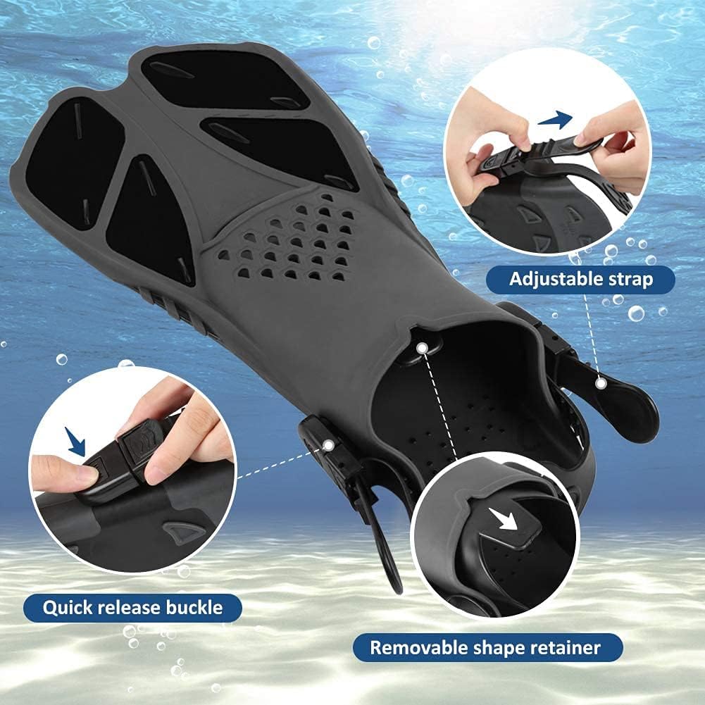Swim Fins Snorkel Fins Snorkeling Gear Flippers for Swimming Short Diving Fins Travel Size with Mesh Bag Extra Fin