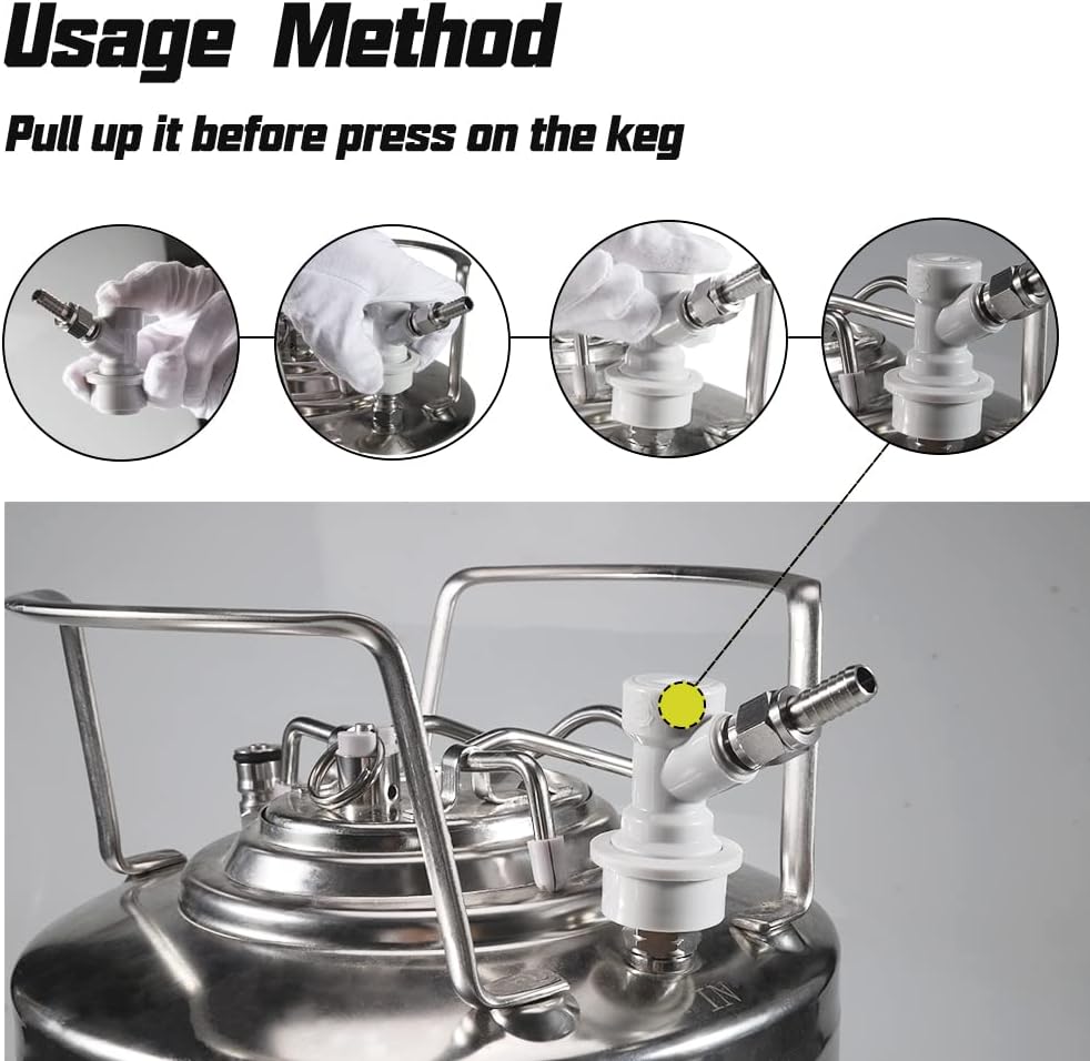 Corny Keg Ball Lock Gas Disconnect MFL 1/4, Include 5/16 Swivel Nuts, 2 Free Worm Clamps for Homebrewing