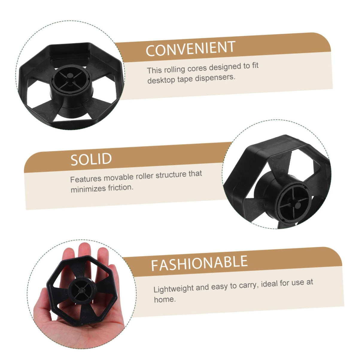 6Pcs Tape Dispenser Replacement Cores, Black Plastic Roll Inserts