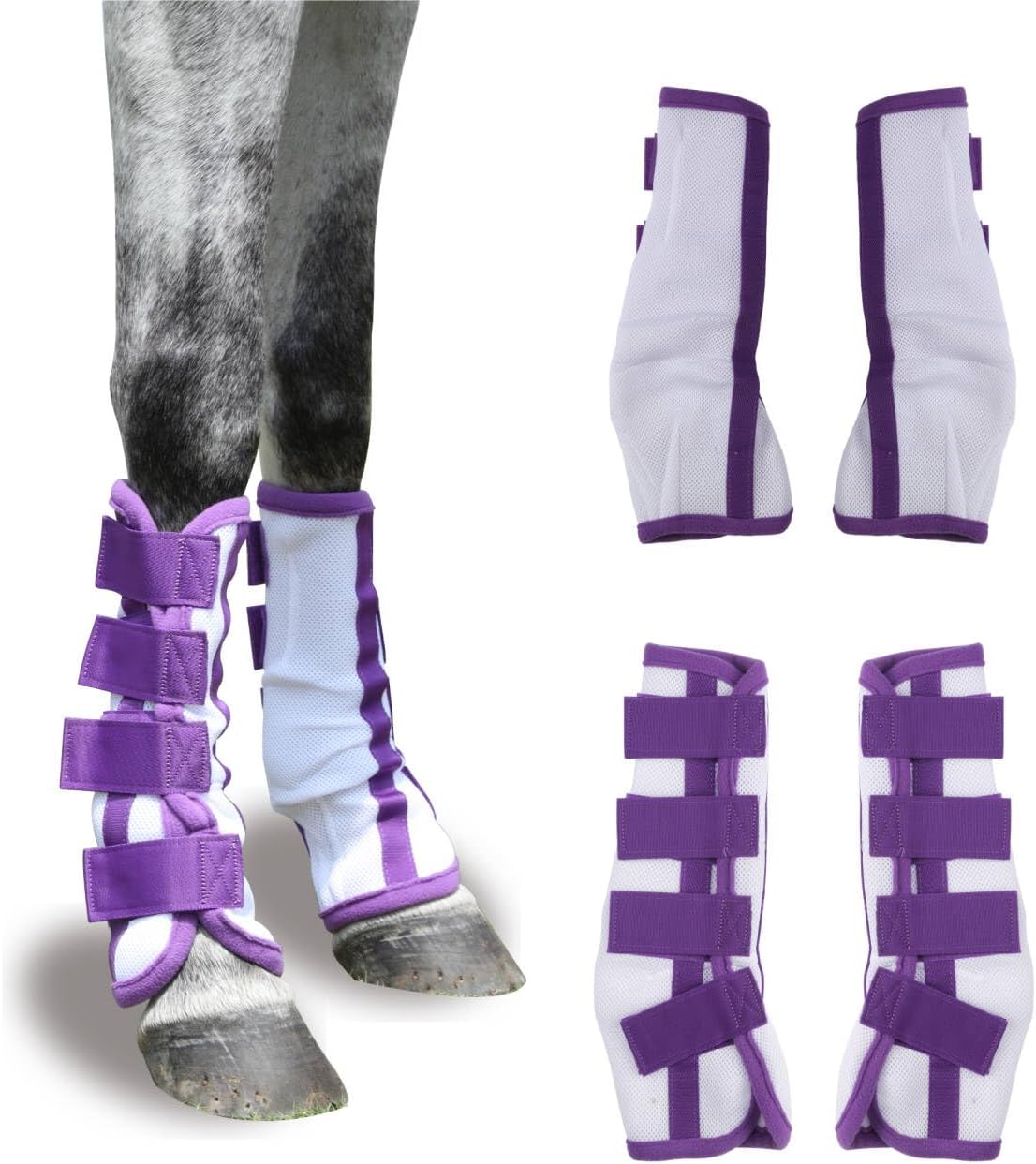 Horse Fly Boots Set of 4 - No-Rub Airflow Mesh Leggings to Reduce Stomping - Stay-on Breathable Horse Leg Wraps for