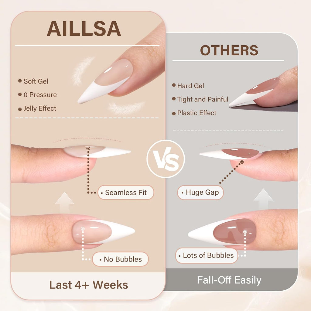 French Tip Press On Nails: 160 Pcs, Glossy Finish, Medium Stiletto