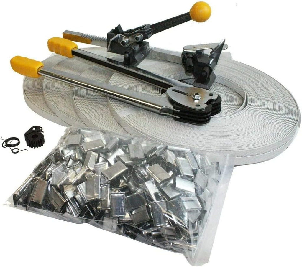 New Packaging STRAPPING TOOL KIT Crimper Strap 400 Seals & 4 Banding Rolls,Jikkolumlukka