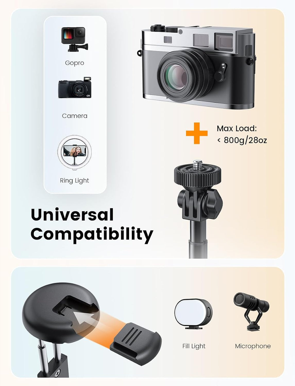 67.7" Phone Tripod with Light & 1/4" Camera Mount, NT99 Selfie Stick | Tall,Wireless Detachable Remote,Comapct Travel