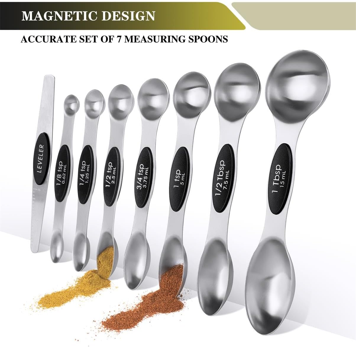 Measuring Cups & Spoons Set of 16, BOBIPRO Stainless Steel 8 Nesting Measure Cups Set & 7 double-sided Magnetic