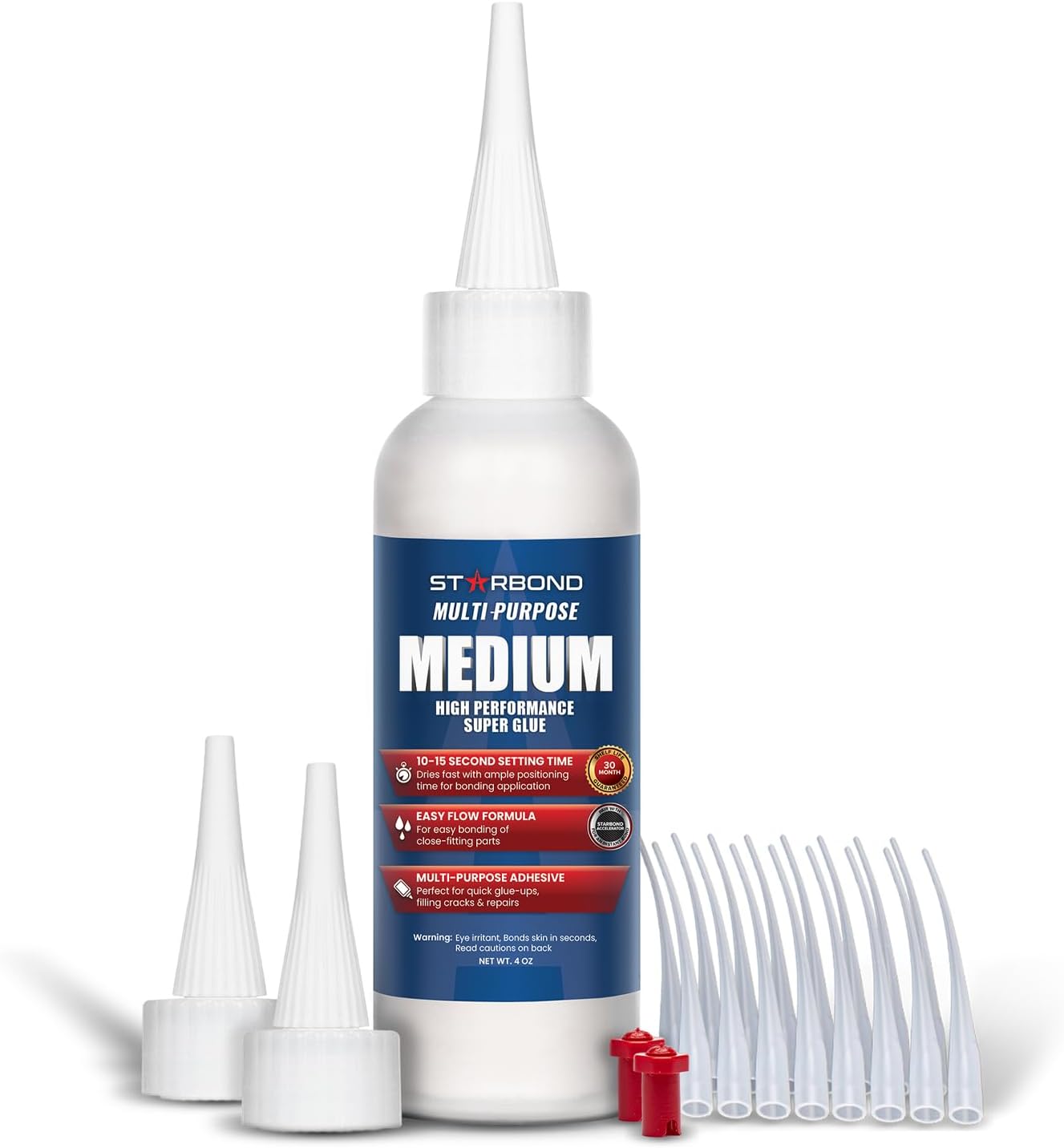 4 oz. Medium CA Glue (Premium Cyanoacrylate Super Glue) with Extra Cap and Microtips for Quick Fixes, Woodworking
