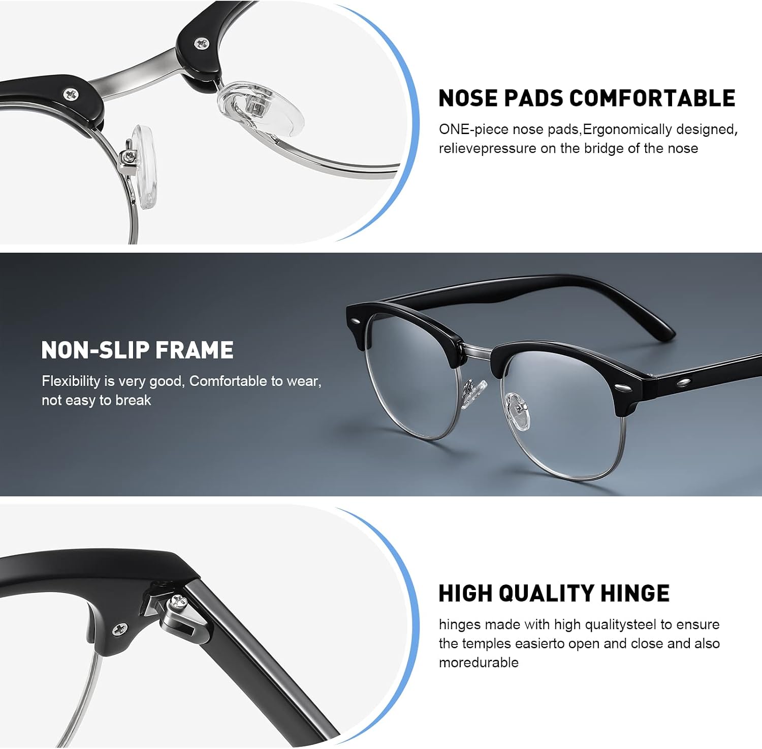 Blue Light Blocking Glasses Anti Eyestrain Computer Gaming Glasses | Vintage Half Frame UV Clear Lens for Women Men