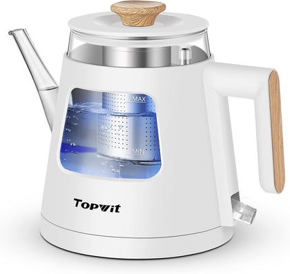 1L Gooseneck Electric Tea Kettle, Glass Electric Kettle, BPA-free | Removable Stainless Steel Tea Infuser, Visible