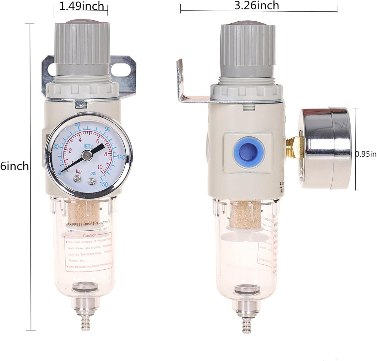 1/4"NPT Air Filter Regulator Combo Piggyback, Water-Trap Air Tool Compressor Filter with Gauge AFR2000