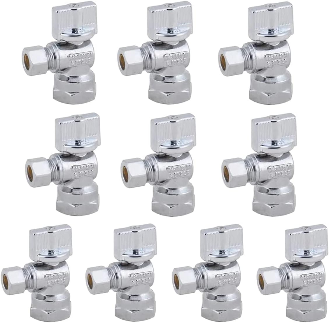 (10-Packs) Angle Stop Valve 1/2-in FIP x 3/8-in Comp, Quarter Turn Water Shut-off Ball Valve