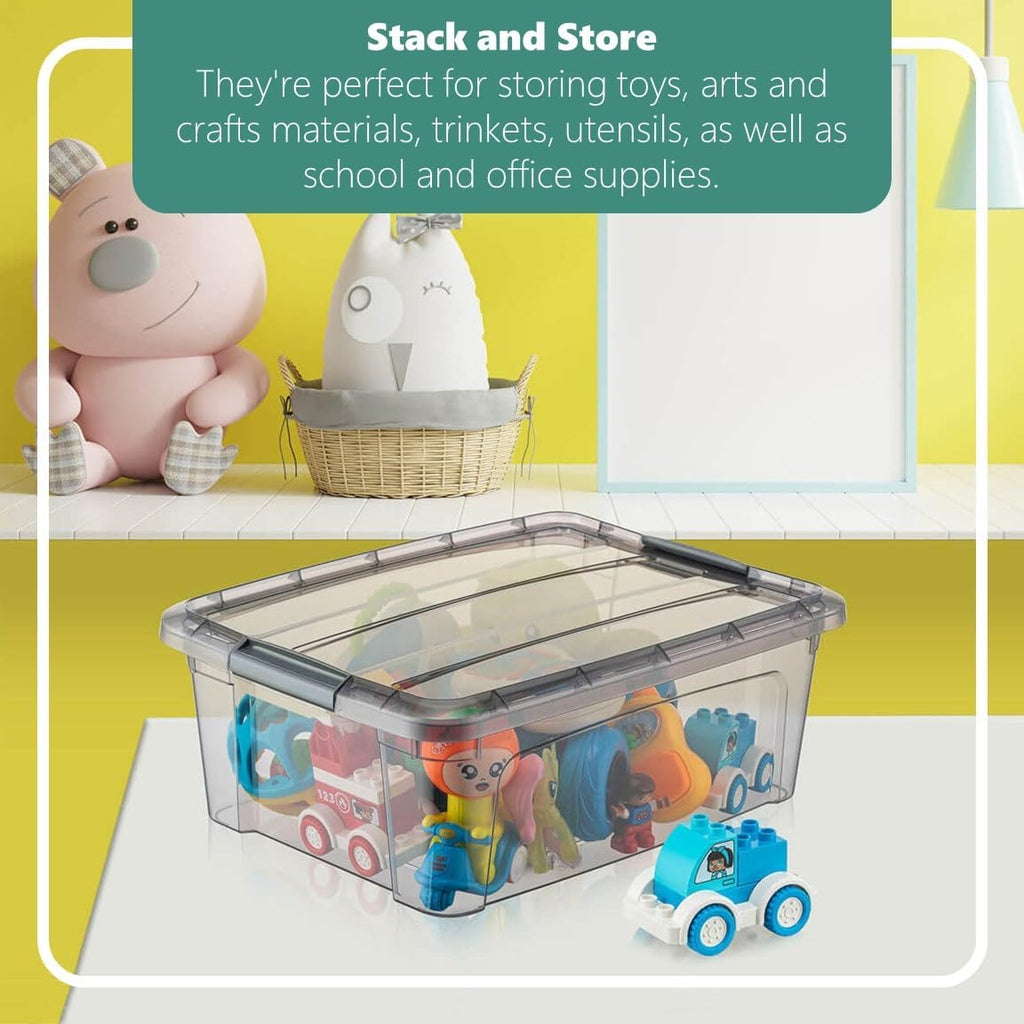 12.5 Quart Storage Bins with Lids, Plastic Storage Containers with Latching Lids For Organizing - Tinted - (15.5’ x