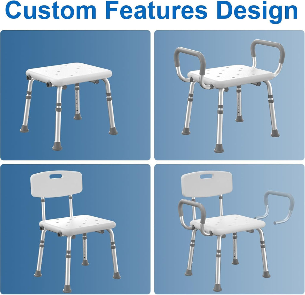 Shower Chair for Inside Shower with Arms and Back, 500 lbs Heavy Duty Shower Seat for Bathtub, Height Adjustable