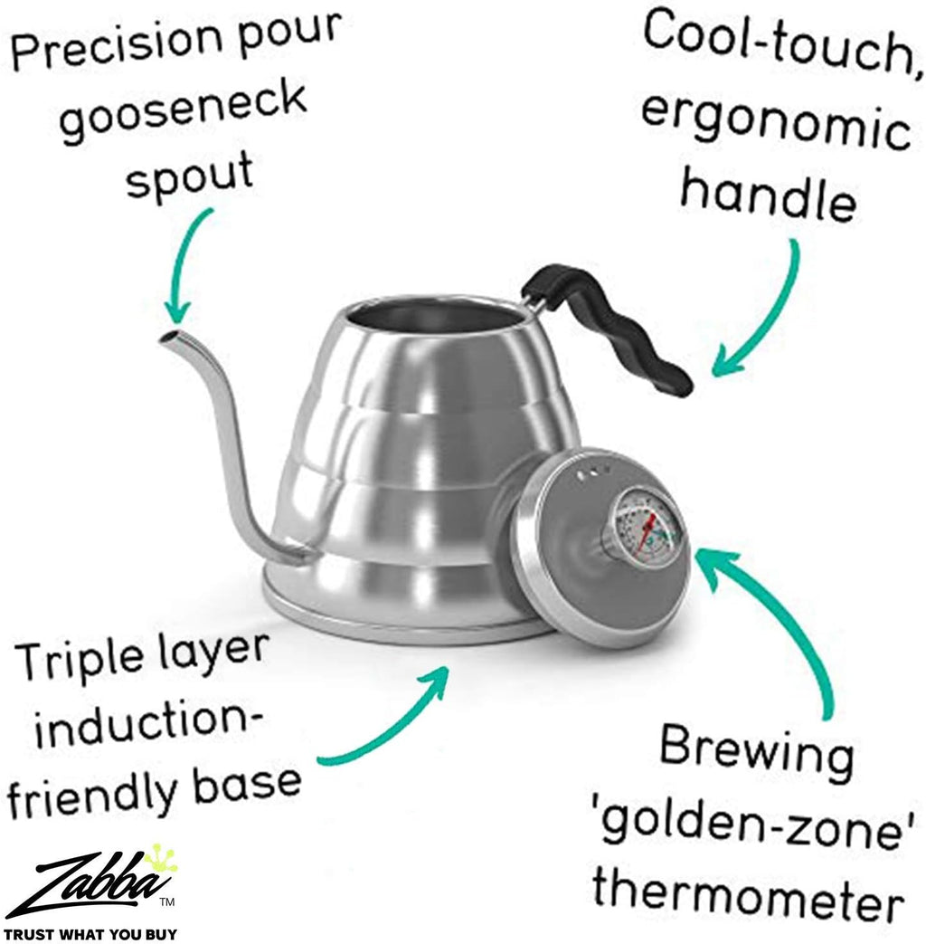 Gooseneck Kettle with Thermometer - 34oz Premium Stainless Steel Pour Over Coffee Maker Kettle, Stove Top