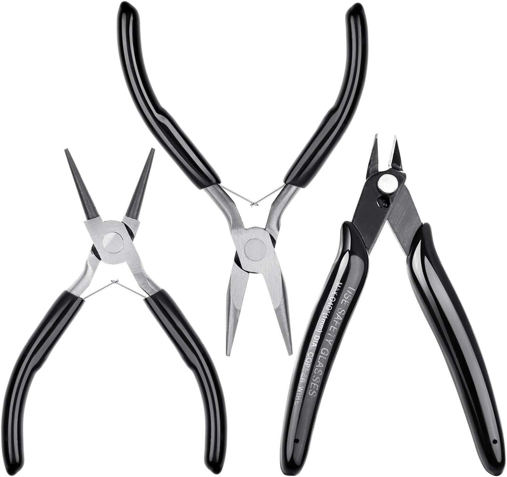 Jewelry Pliers, Cridoz Beading Pliers Set with Needle Nose Pliers, Round Nose Plier and Wire Cutter for Jewelry