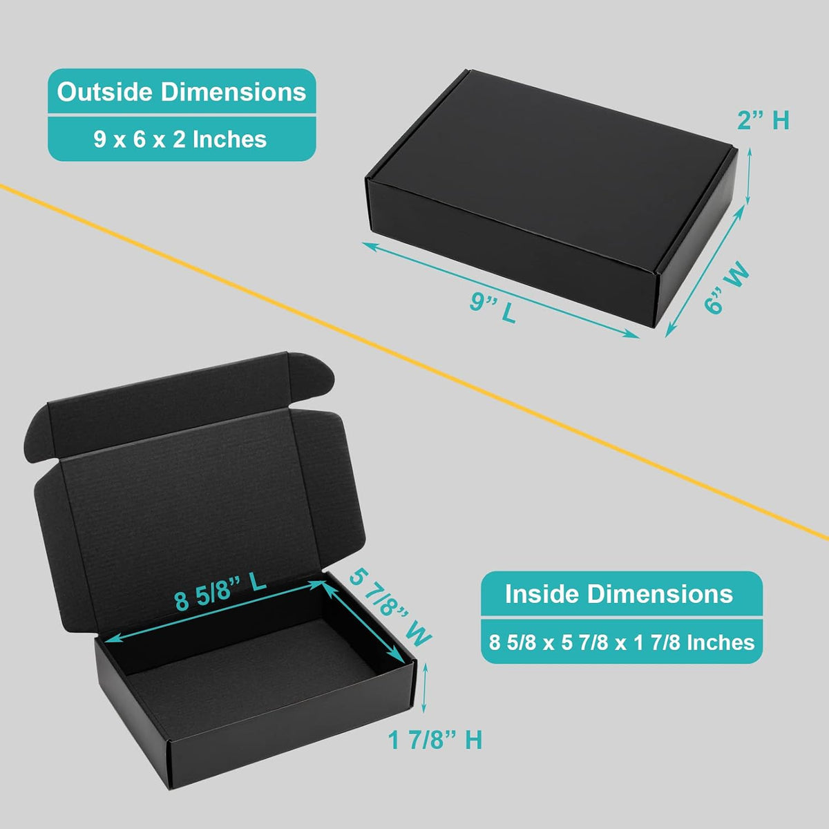 9x6x2" Black Shipping Boxes - 24 Pack Corrugated Cardboard Mailing Box Packaging for Small Business - Tab Locking