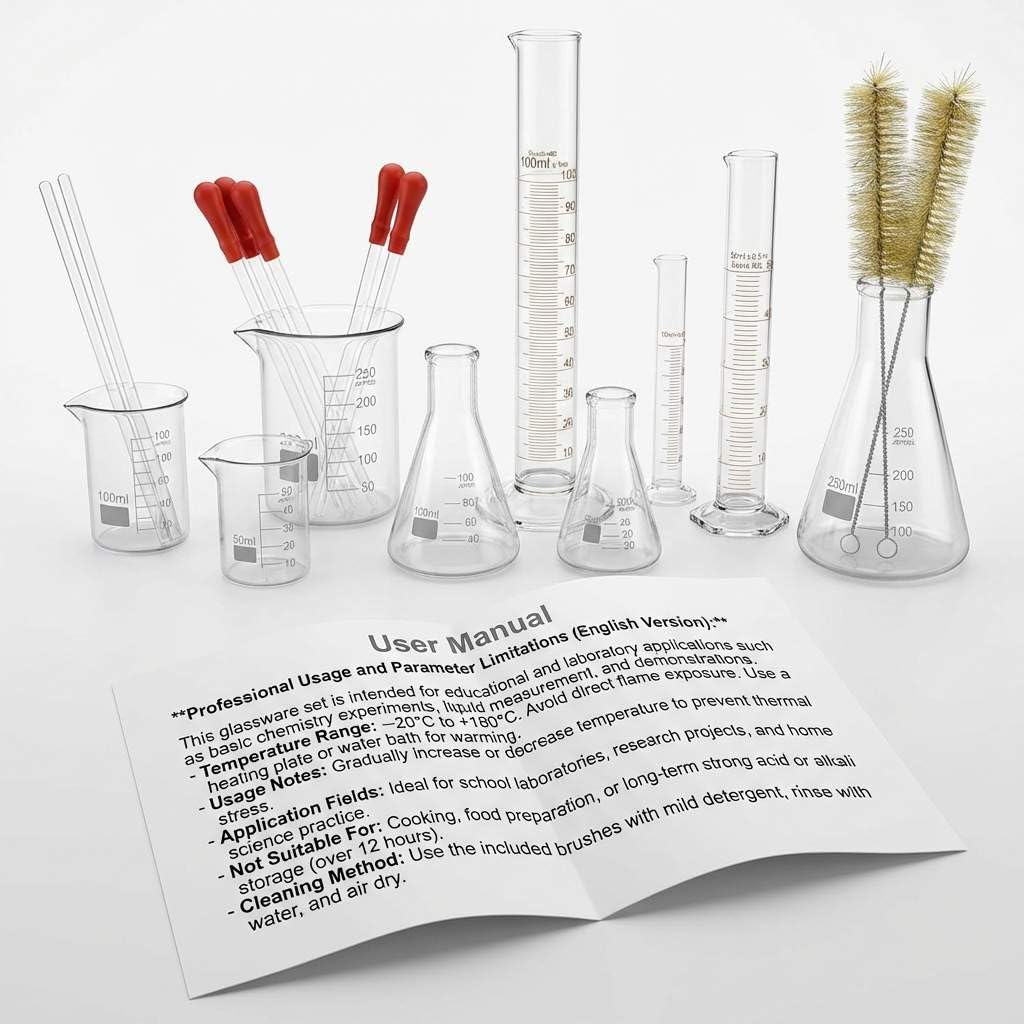Borosilicate Glass Labware Set – 18 Pcs Heat Resistant Beakers, Flasks & Cylinders for Experiments, Study & Research