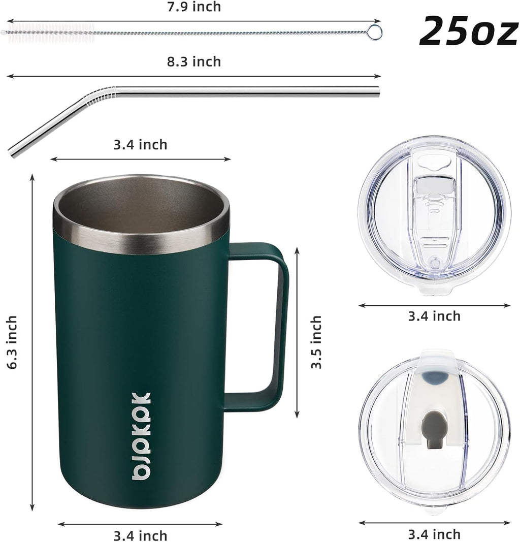 25oz Insulated Coffee Mug with Handle, Stainless Steel Travel Mug | Keeps Drinks Hot & Cold, Double Wall Vacuum, 2