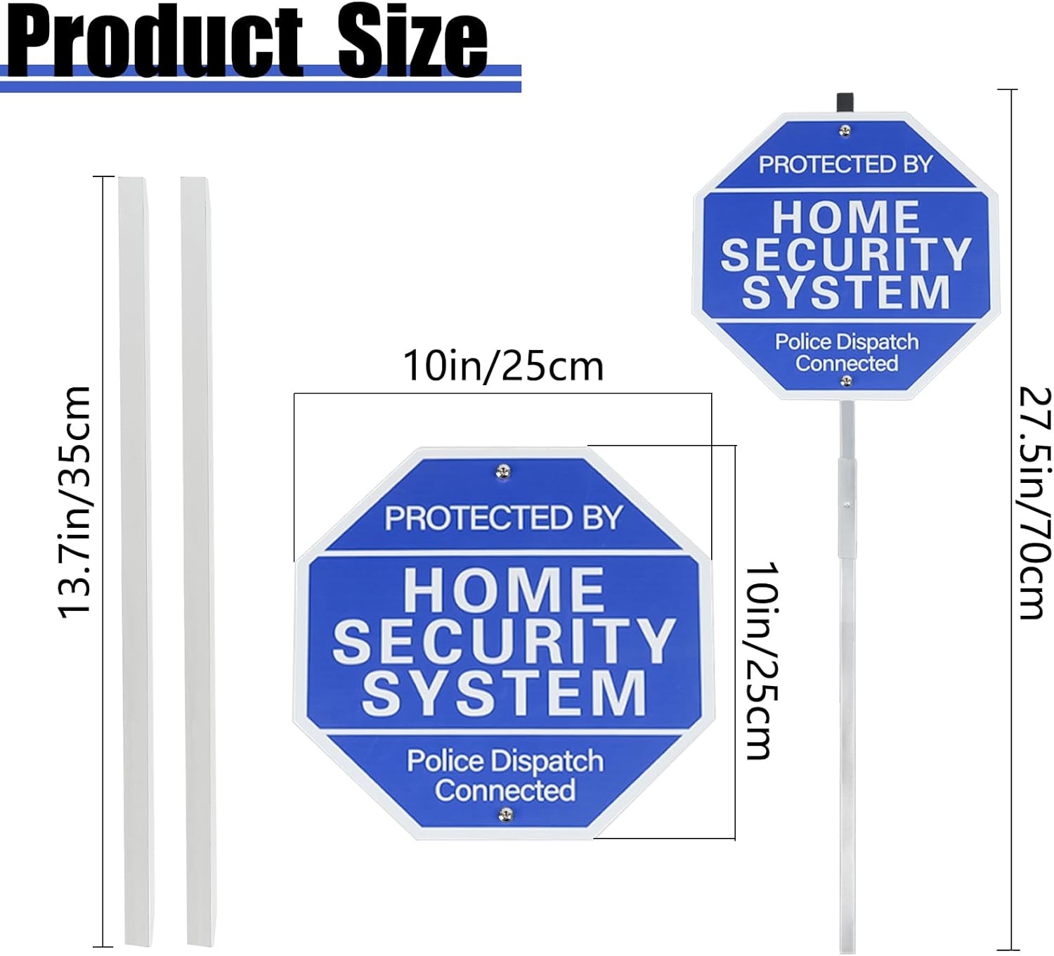 Protected By Home Security System Signs for Yard - 10" x 28" Police Dispatch Connected Warning Sign with Ground