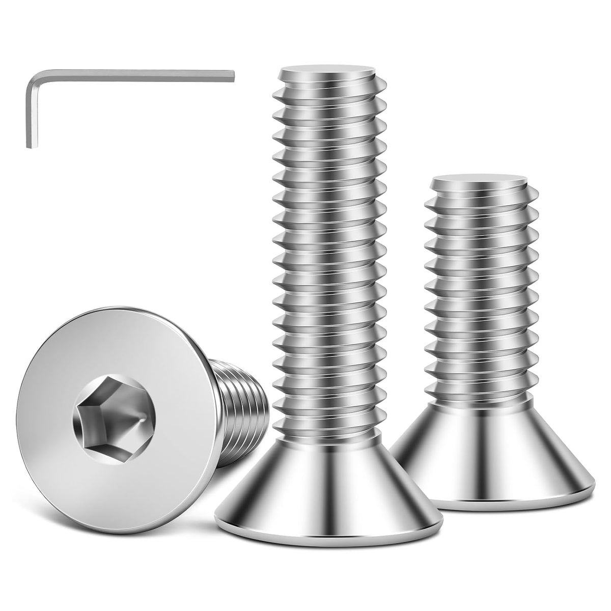 100 PCS M5 x 16mm Flat Head Socket Cap Screws Bolts, Countersunk Allen Bolts, Stainless Steel 304, Full Thread, Bright Finish, Screwdriver Included